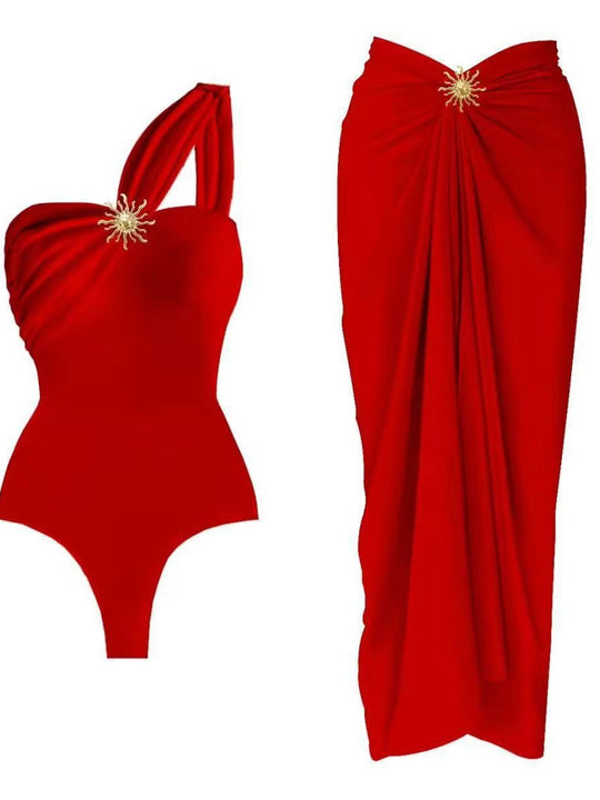 Damen einseitiger Badeanzug mit elegantem Wickelrock R&B