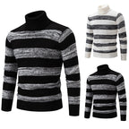 Herren hochwertiger Rollkragenpullover mit auffälligem Streifenmuster