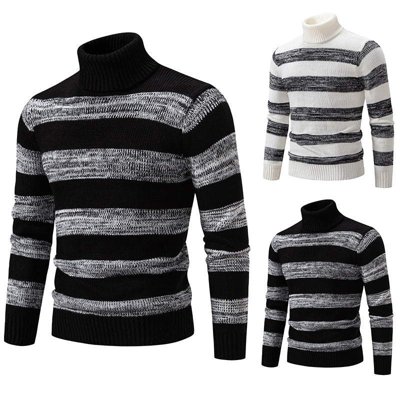 Herren hochwertiger Rollkragenpullover mit auffälligem Streifenmuster