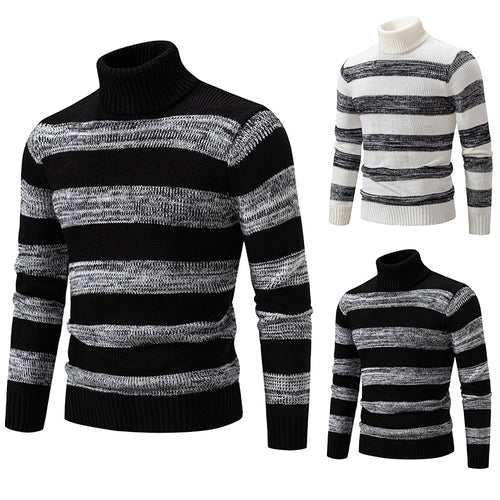 Herren hochwertiger Rollkragenpullover mit auffälligem Streifenmuster R&B