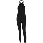 Damen figurbetonter Jumpsuit mit hohem Kragen und Rippstruktur R&B