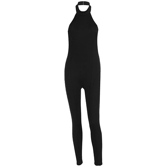 Damen figurbetonter Jumpsuit mit hohem Kragen und Rippstruktur R&B