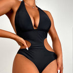 Damen Cut-Out Badeanzug mit tiefem V-Ausschnitt und seitlichen Einschnitten R&B