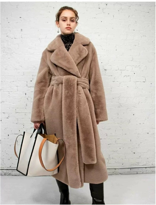 Damen Lange Kuschel-Bademantel mit Gürtel und Taschen R&B