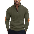 Herren Strickpullover mit modernem Reißverschluss und eleganten Ellbogenpatches R&B