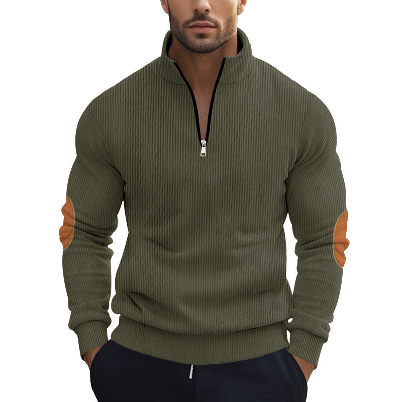 Herren Strickpullover mit modernem Reißverschluss und eleganten Ellbogenpatches R&B