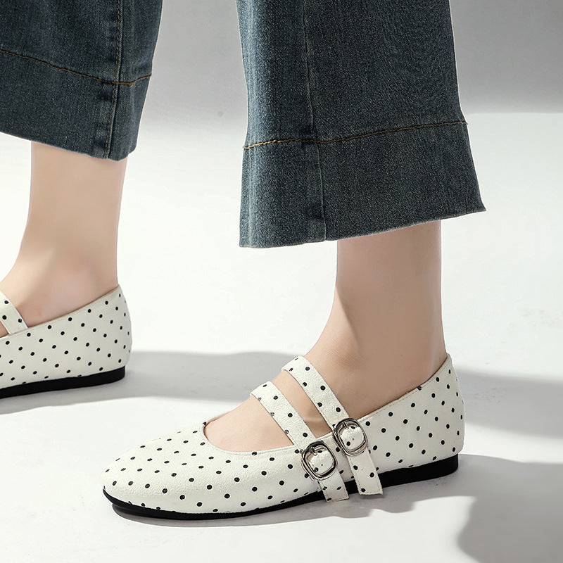 Damen Ballerinas mit doppeltem Riemendesign und süßem Punktemuster R&B