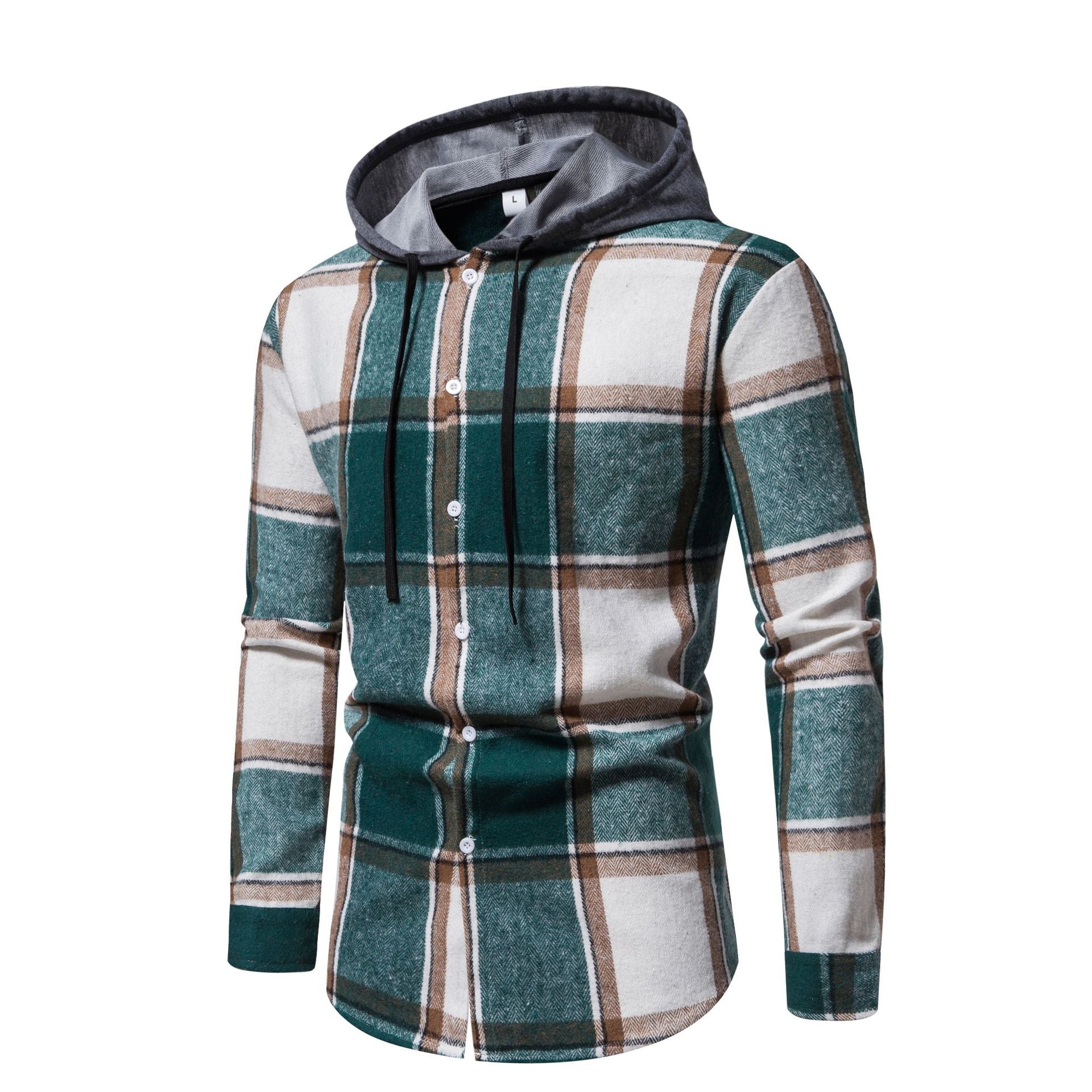 Herren Karo-Hemd mit Kapuze und Button-Down-Verschluss
