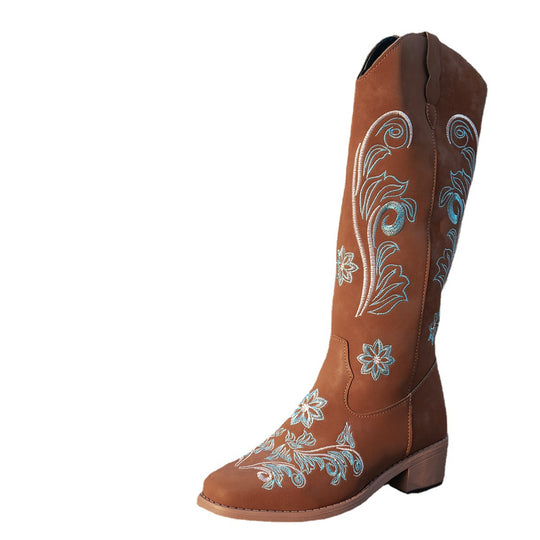Damen Cowboy-Stiefel mit handgefertigten floralen Details und bequemem Blockabsatz R&B