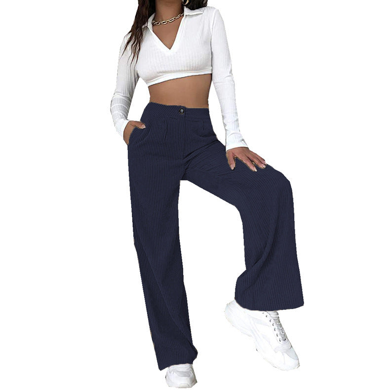 Damen Hochwertige Cordhose mit weitem Bein und hohen Taille R&B