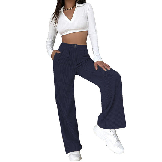 Damen Hochwertige Cordhose mit weitem Bein und hohen Taille R&B