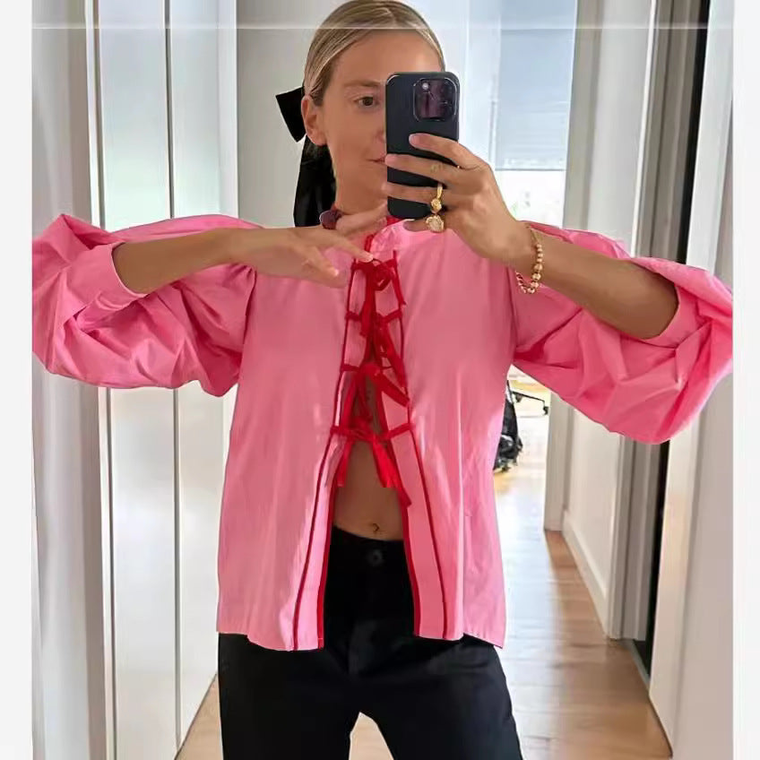 Damen Verspielte Bluse mit Rüschendetails und Kordelzug R&B