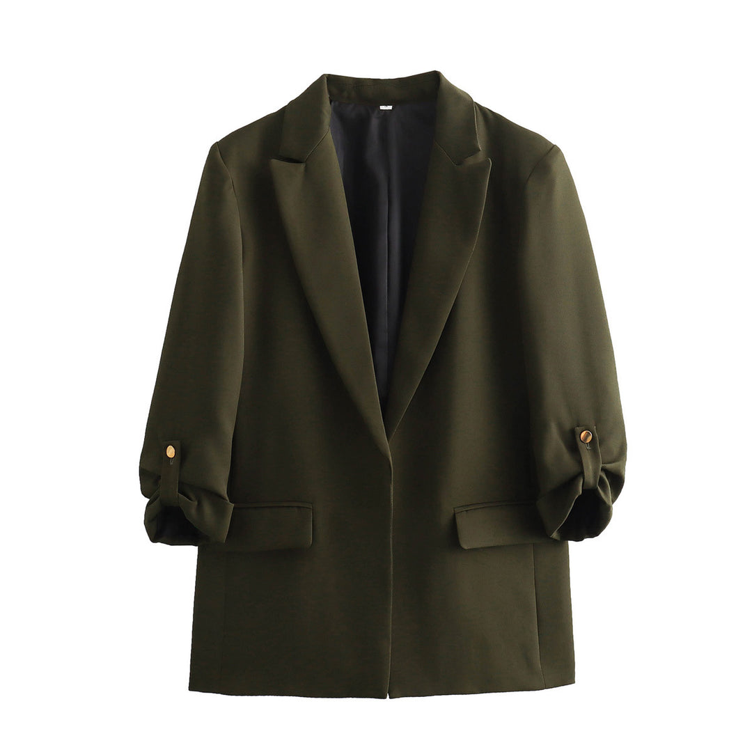 Damen elegante Blazerjacke mit strukturierten Ärmeln und dezenten Goldakzenten R&B