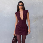 Damen figurbetontes Kleid mit tiefem V-Ausschnitt und tailliertem Design R&B