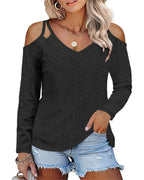 Damen Elegantes Shirt mit angeschnittenen Schultern und V-Ausschnitt R&B