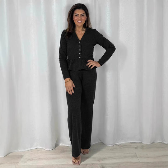 Damen Lounge-Set mit weitem Bein und Rüschendetail R&B