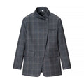 Damen nan taillierter Karo-Mantelblazer mit Stehkragen, asymmetrischer Knopfblende und Pattentaschen R&B