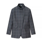 Damen nan taillierter Karo-Mantelblazer mit Stehkragen, asymmetrischer Knopfblende und Pattentaschen R&B