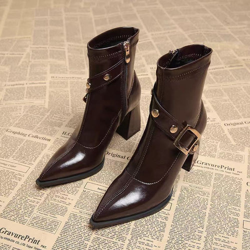 Damen Stiefeletten mit elegantem Blockabsatz und modischer Schnallenverzierung R&B
