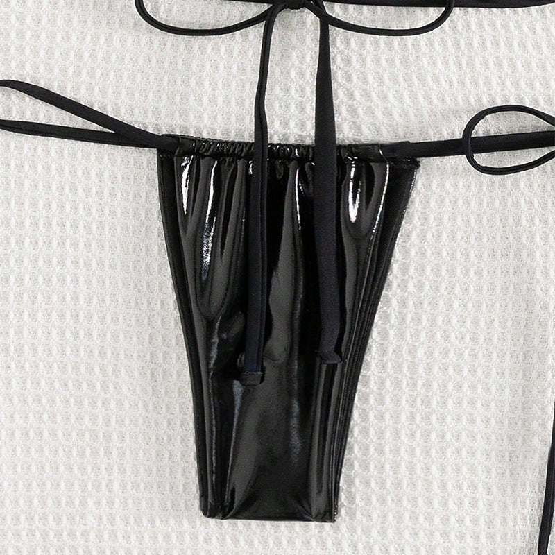 Damen sexy Triangel-Bikini-Set mit verstellbaren Trägern und modischem Ringdetail R&B