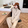 Damen Strickstil-Pullover mit integriertem Kragen und Knopfverschluss