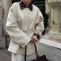Damen Modische Oversized-Jacke mit elegantem Kragen und praktischen Taschen R&B