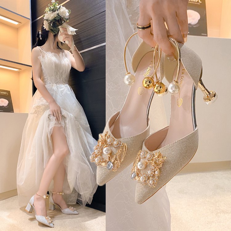 Damen elegante Slingback-Pumps mit luxuriösem Perlenschmuck R&B