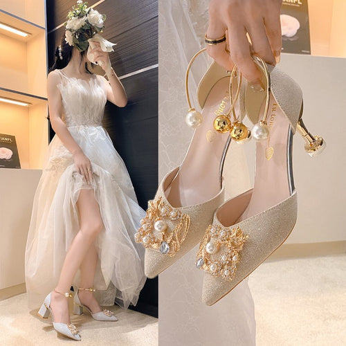 Damen elegante Slingback-Pumps mit luxuriösem Perlenschmuck R&B