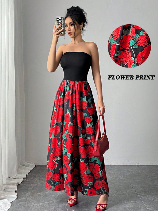 Damen Maxikleid im luxuriösen Blumenmuster R&B