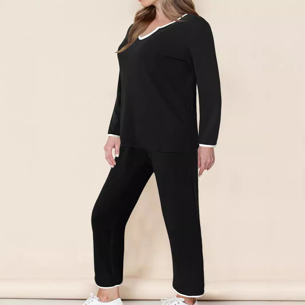 Damen Lounge-Set mit elegantem V-Ausschnitt und kontrastierenden Details R&B