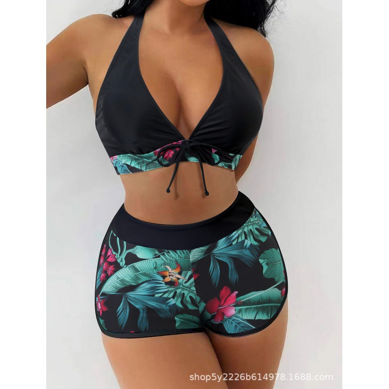 Damen Hochgeschlossen Bikini mit verspieltem Blumenmuster R&B