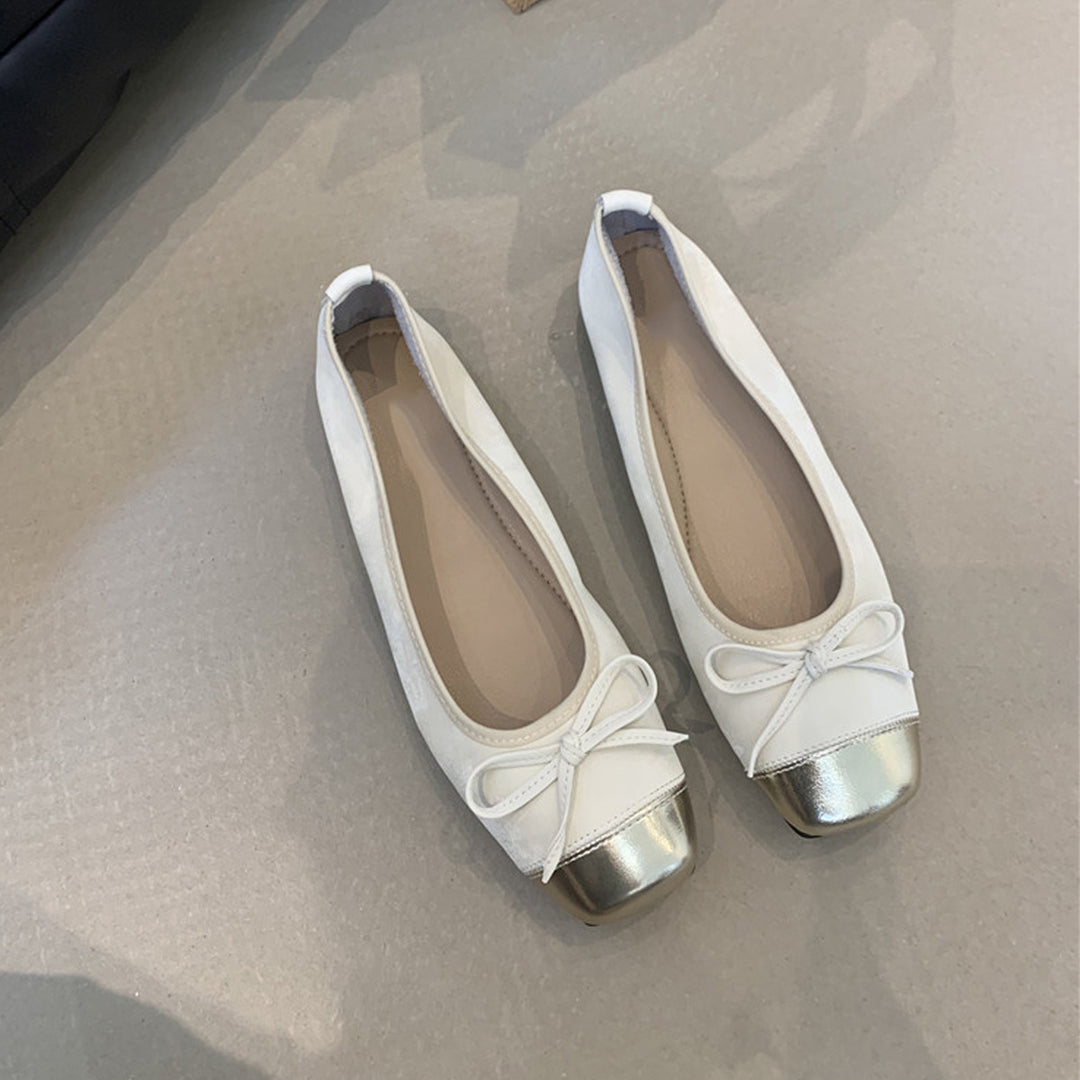 Damen elegante Ballerinas mit modischem Glanz und zierlichem Schleifendetail R&B