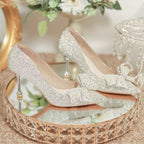 Damen elegante Glitzerschuhe mit Schleifen-Detail R&B
