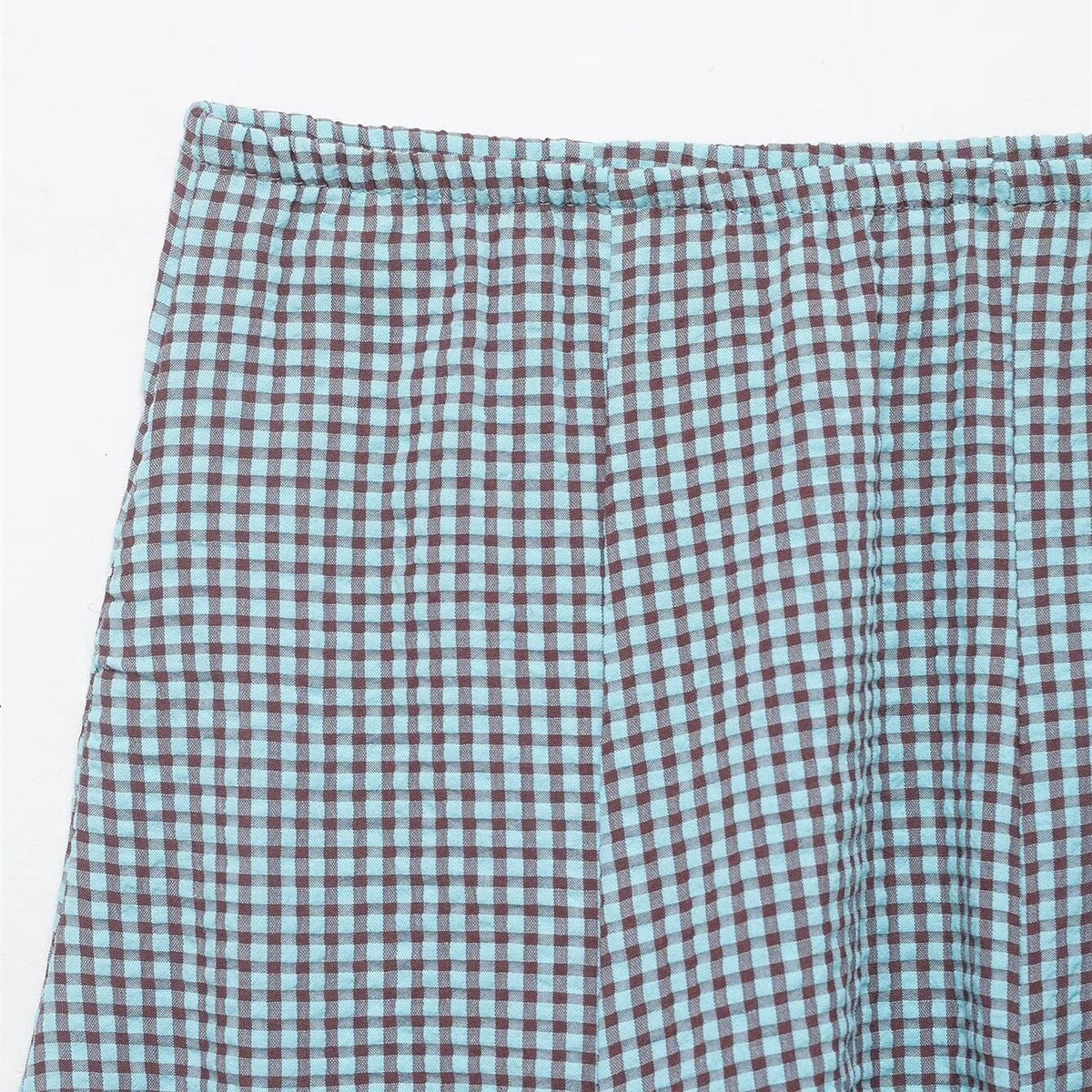 Damen ausgestellter Gingham-Rock mit Faltenwurf R&B