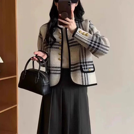 Damen Freizeitblazer mit eleganter Karomusterung und Knopfdetails R&B