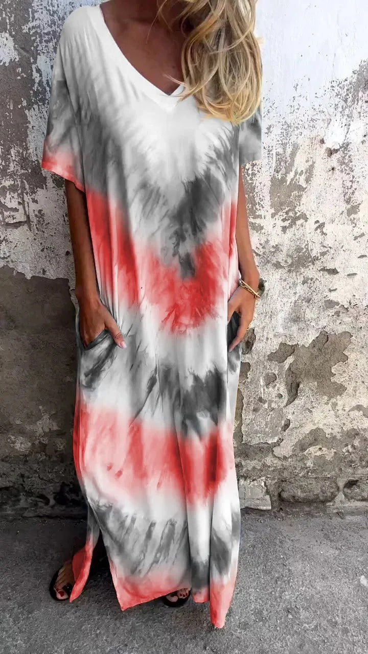 Damen Maxikleid mit lässigem V-Ausschnitt und praktischen Taschen R&B
