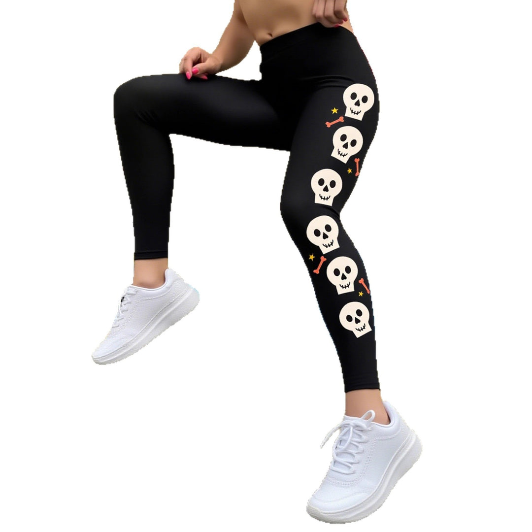 Damen Leggings mit stylischem Totenkopf-Motiv und hohem Bund R&B