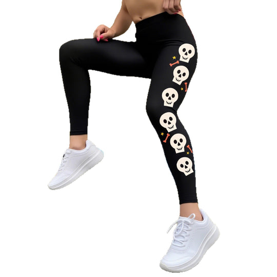 Damen Leggings mit stylischem Totenkopf-Motiv und hohem Bund R&B
