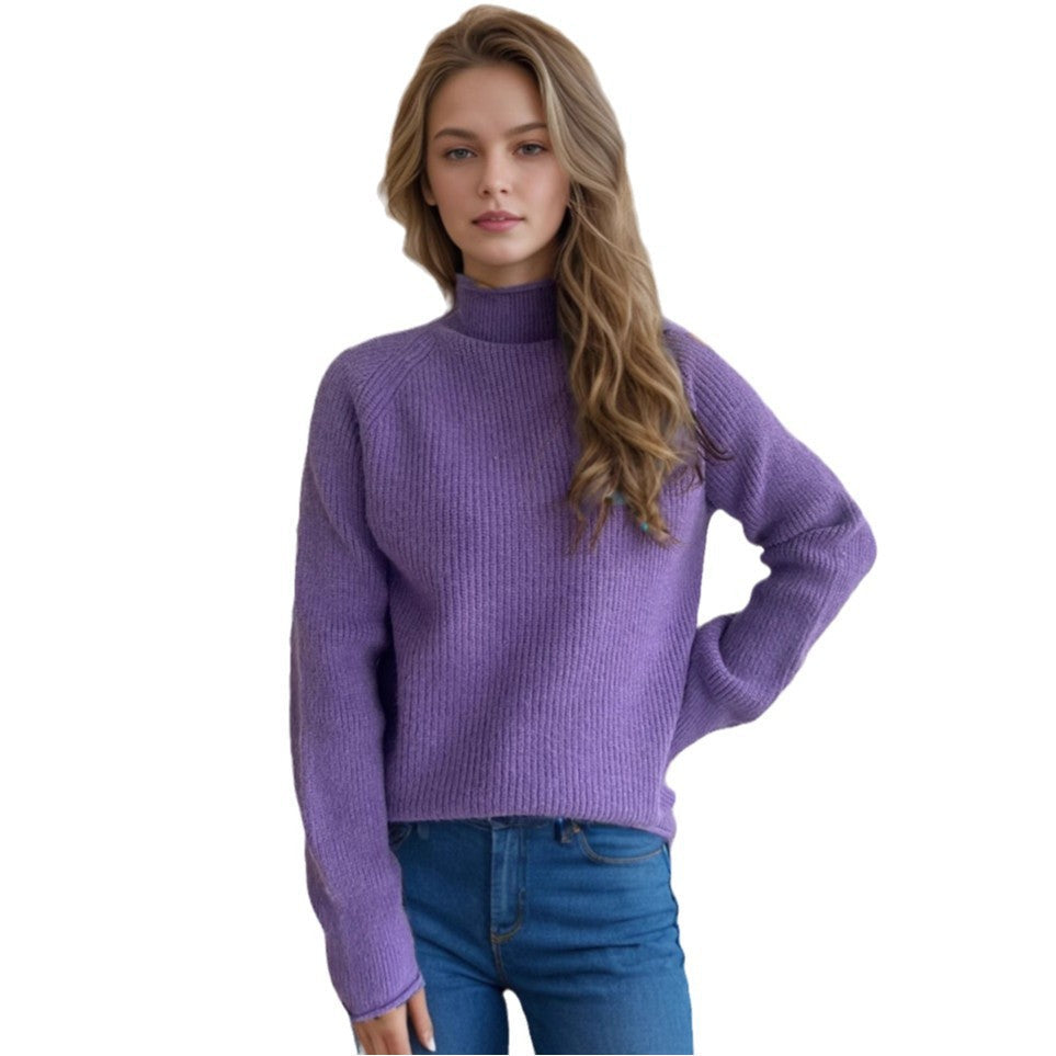 Damen Pullover mit hohem Kragen und strukturiertem Strickmuster R&B
