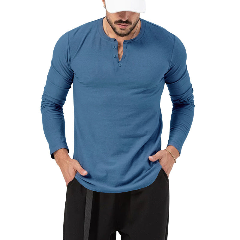 Herren Langarm-Henley-Shirt mit hochwertiger Baumwollmischung und modischen Knopfdetails R&B