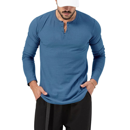 Herren Langarm-Henley-Shirt mit hochwertiger Baumwollmischung und modischen Knopfdetails R&B