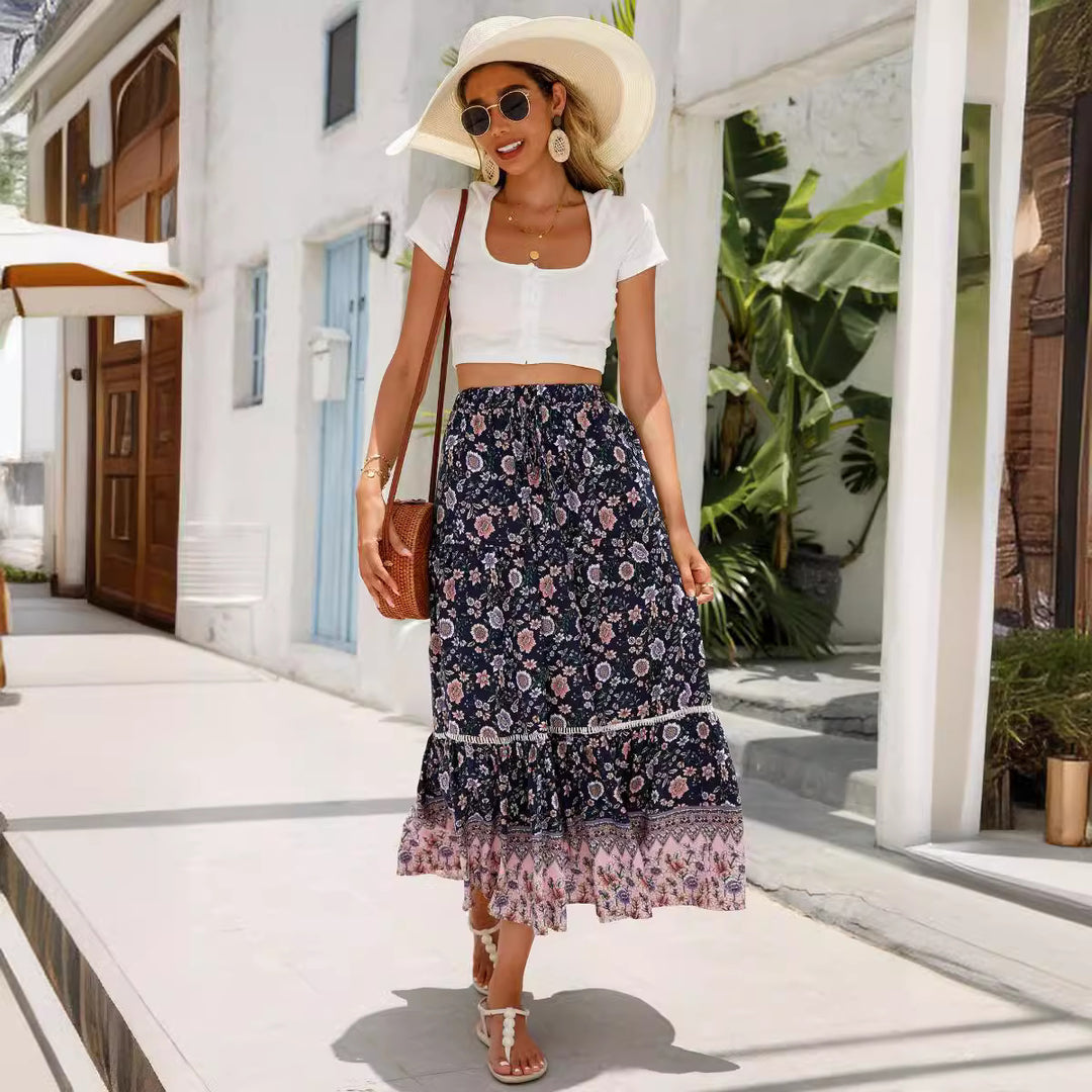 Damen Sommer-Rock mit floralen Mustern und voluminösem Saum R&B