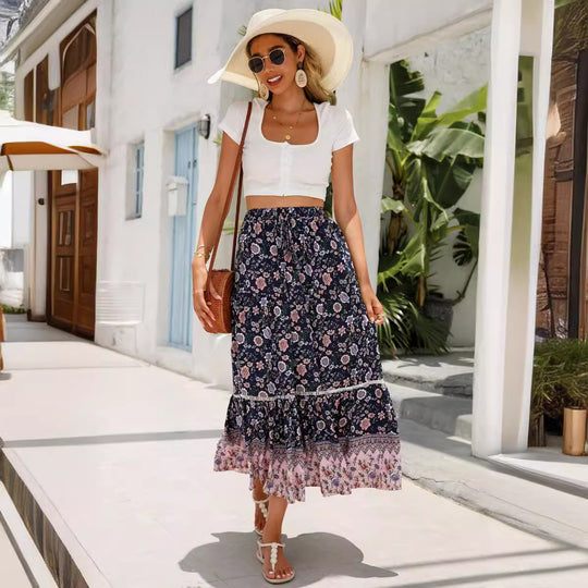 Damen Sommer-Rock mit floralen Mustern und voluminösem Saum R&B