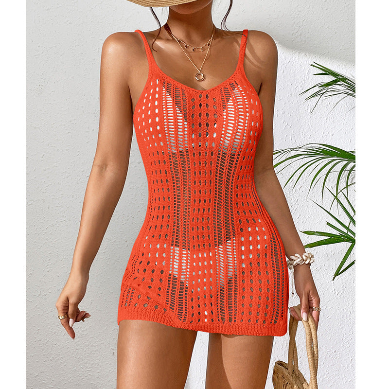 Damen Häkel-Strandkleid mit transparentem Design und eleganten Details R&B