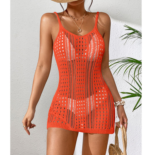 Damen Häkel-Strandkleid mit transparentem Design und eleganten Details R&B