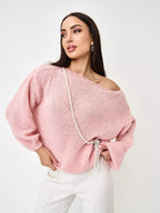 Damen lässiger Oversize-Pullover mit ballonförmigen Ärmeln und strukturiertem Maschenmuster R&B