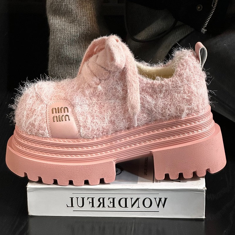 Damen Modische und atmungsaktive Plateau-Sneaker mit kuscheligem Obermaterial R&B