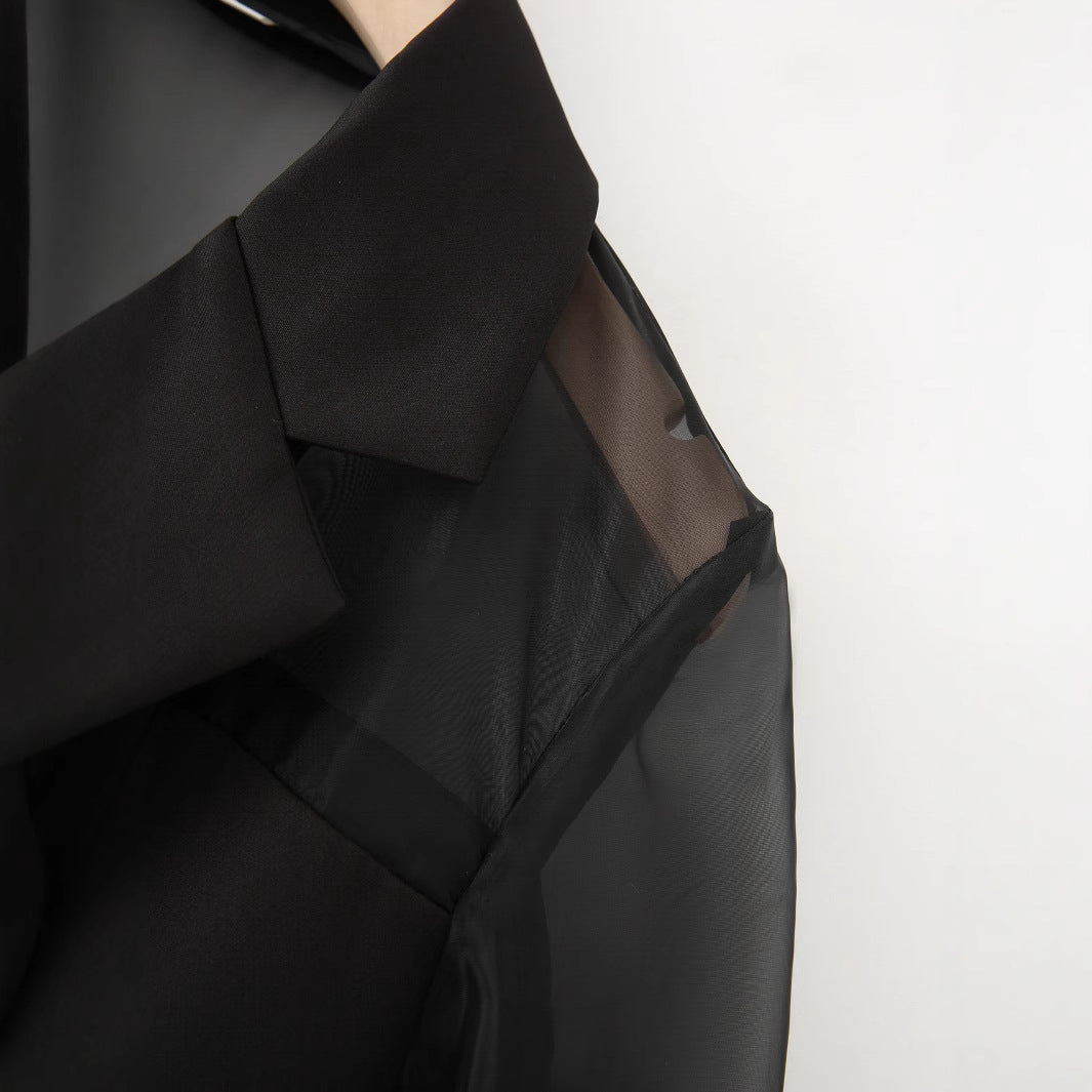 Damen elegante Blazerjacke mit transparenten Ärmeln R&B