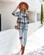 Damen Plaid Oversized Hemdjacke mit zwei Taschen und lässigem Schnitt R&B