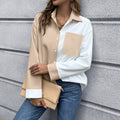 Damen Elegante Oversized Bluse mit Kontrastpaten